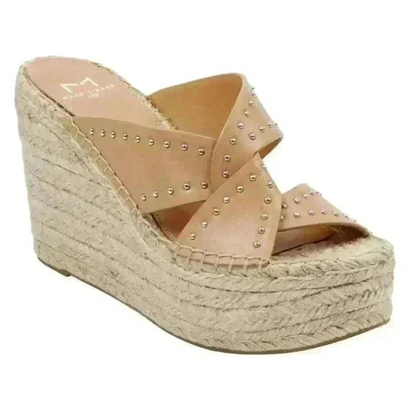 Marc Fisher Angelina Women's Tan Studded Espadrille Wedge Platform Size 10M New - Picture 2 of 11